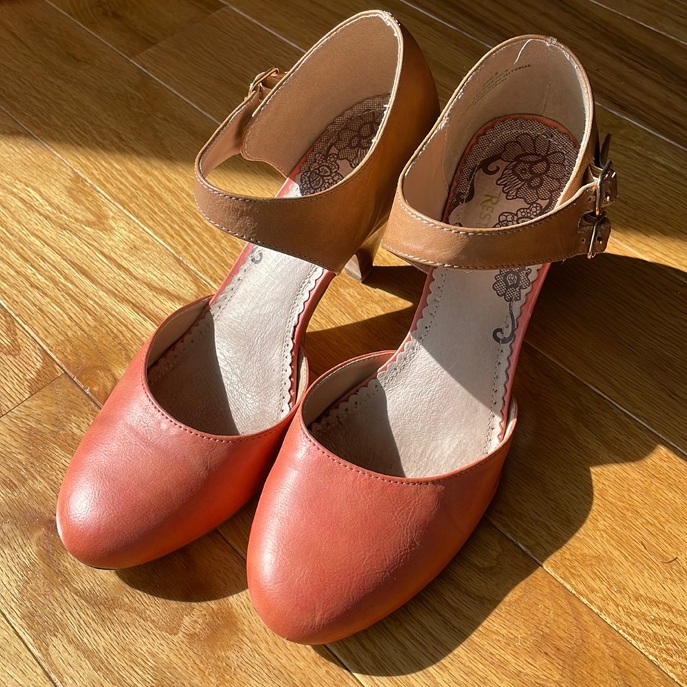 Mary Jane Orange and Brown Heels